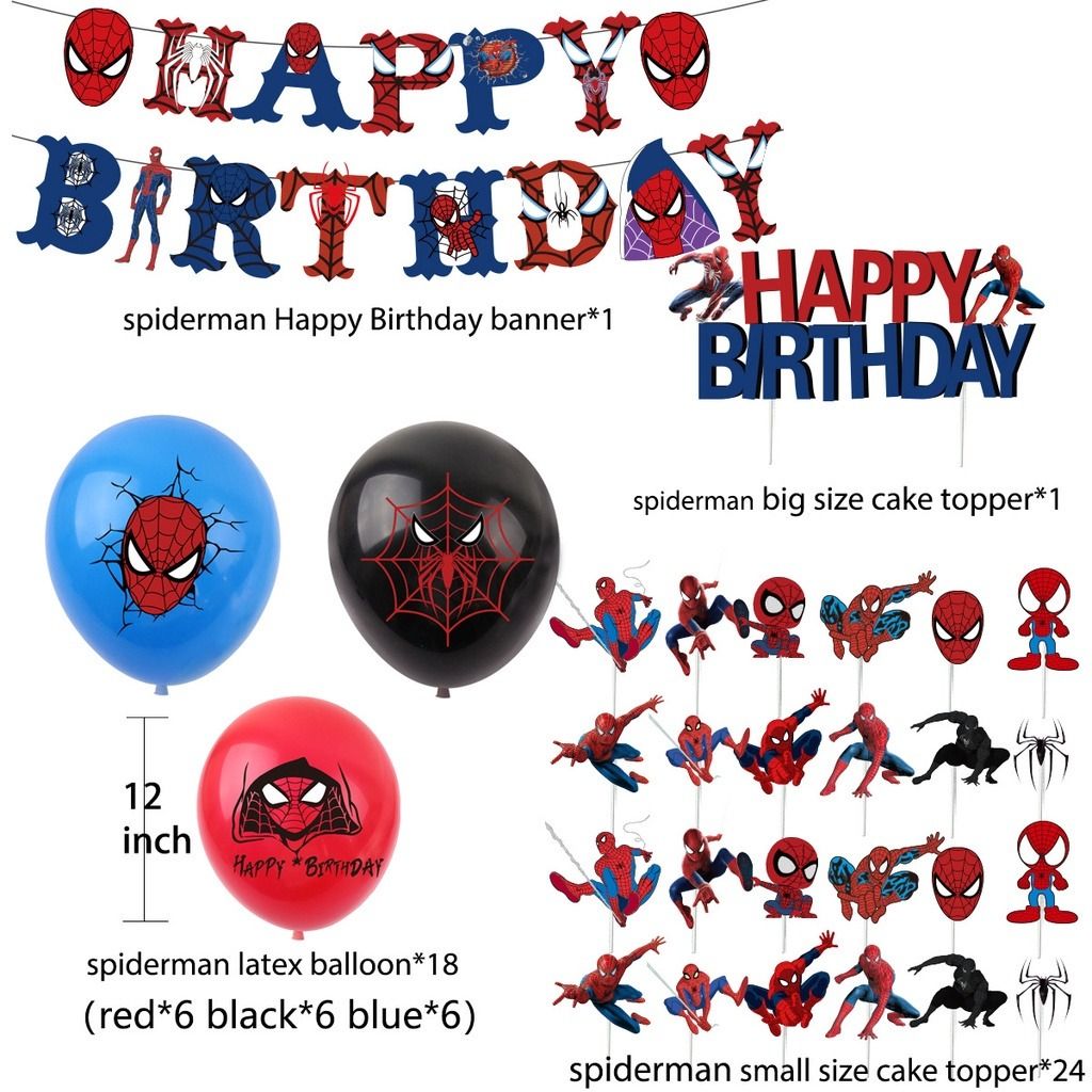 Spiderman Birthday Party Set / Backdrop Banner / 18 pcs Balloons / 60cm