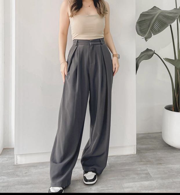 Stretch Woven Wide-Leg High-Rise Pant, Women's Fashion, Bottoms, Other  Bottoms on Carousell