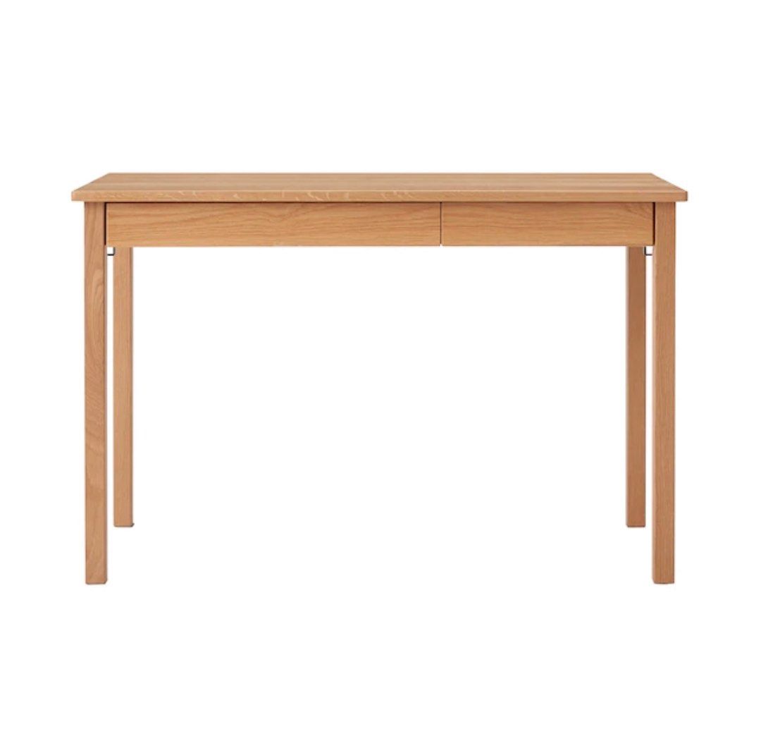 Muji wooden oak desk with desktop shelf. NOT INCLUDED