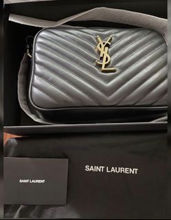 Saint Laurent Dark Beige Chevron Quilted Leather Medium Lou Camera Bag, myGemma, SG