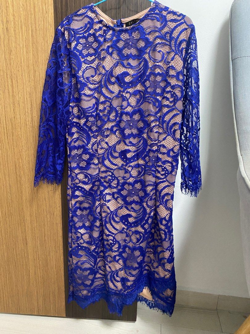 ZALORA lace blue dress Women s Fashion Dresses Sets Dresses on Carousell