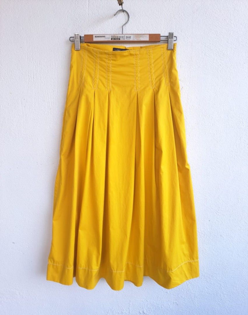 Pleated Midi Skirt - Mustard / XL