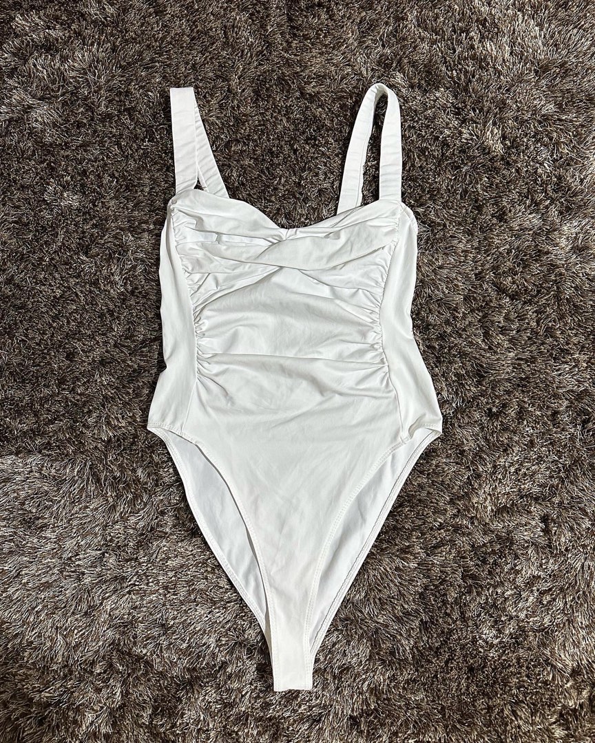 Zara White Draped Bodysuit Top, Women's Fashion, Tops, Sleeveless on