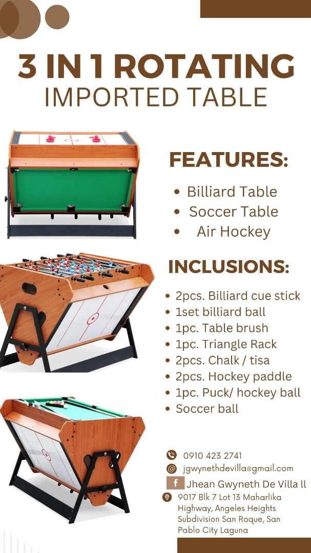 3 IN 1 ROTATING IMPORTED TABLE, Sports Equipment, Sports & Games ...
