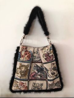 🐱復古貓貓提花毛毛背包