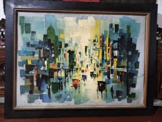 A Vintage 1963 Rare and Large Enrico Zablan Oil on Canvas Painting