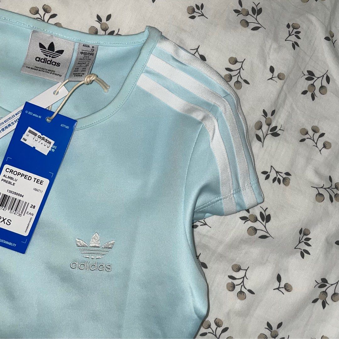 Baby blue adidas shirt womens hotsell