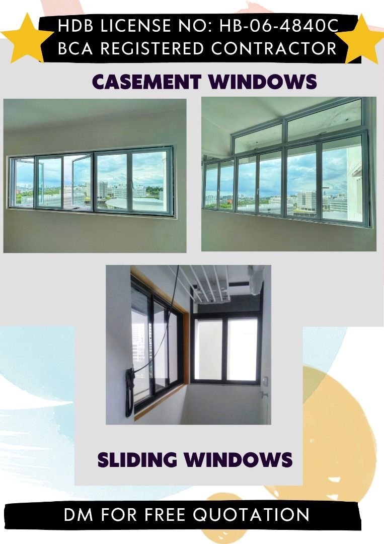 Sliding Window/Direct factory pricing /HDB window Grilles/Aluminium sliding/casement windows for HDB resale and BTO service yard window/Toilet Window/Noise Reduction Window62863075807235111