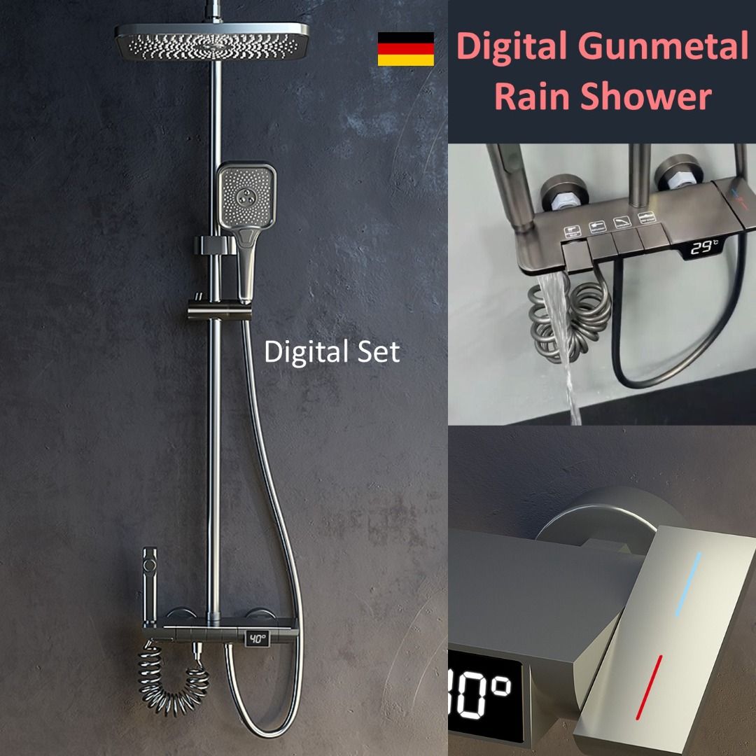 Anodized Technolgy Gunmetal Rain Shower Set / Local Warranty