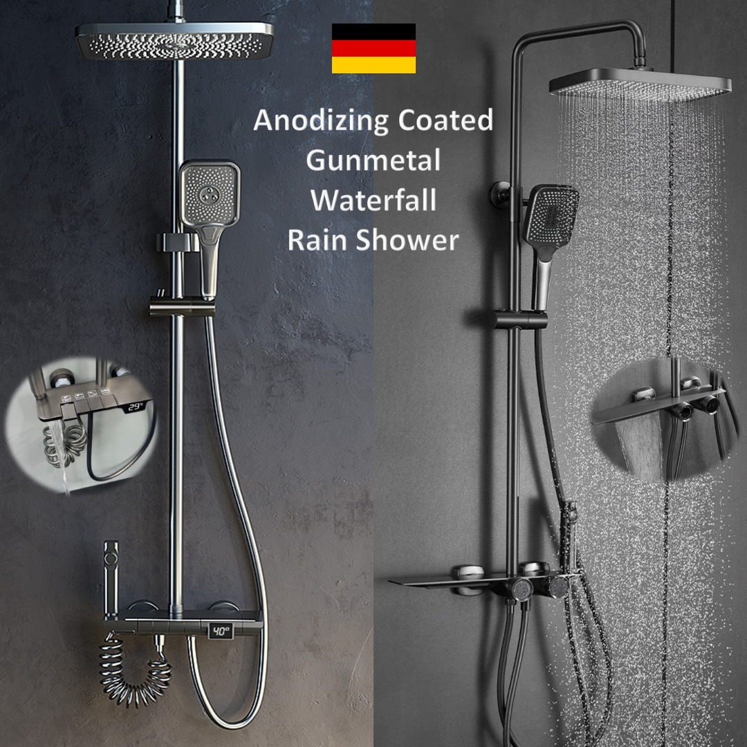 Anodized Technolgy Gunmetal Rain Shower Set / Local Warranty