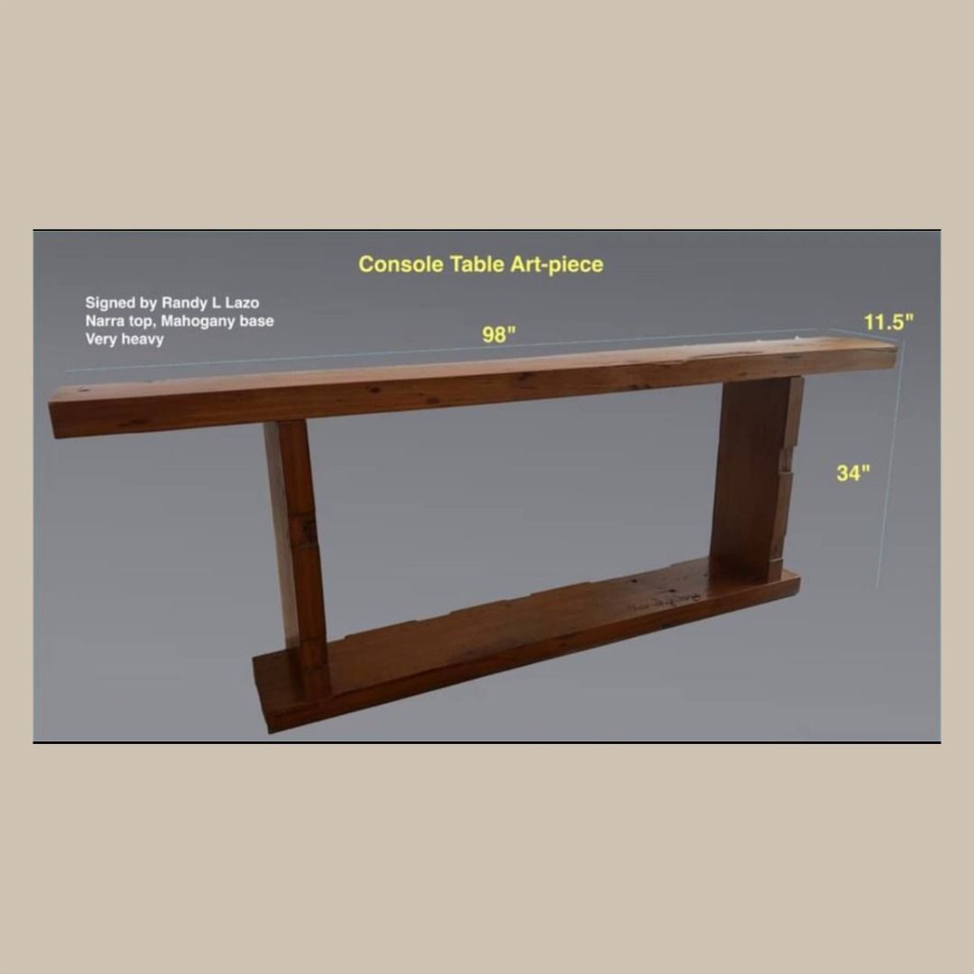 Art-piece Console Table by Randy Lazo (Category: TV Consoles) located in Manila. Submitted by d_clutter_ (Listing ID 1201535160, Image 1). Description: Rush selling our high-end furniture. Pickup near Arca South, Parañaque 🙂 Please don't hesitate to send me a message if you want more photos or you have any questions 🙂.