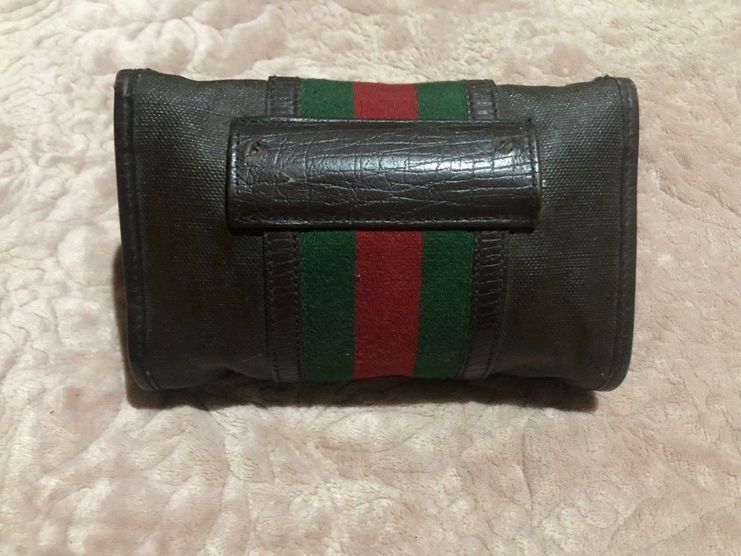 Bundle Authentic Vintage Gucci Web Hip Bag and Bifold Long Wallet (Category: Luxury Bags & Wallets) located in Rosario. Submitted by myvinatgepieces (Listing ID 1201560730, Image 3). Description: Vintage Pieces! Guaranteed Authentic This is an authentic GUCCI Monogram Web Belt Bag in Dark Brown. The stylish belt bag features brown leather trim, a red and green webbed stripe and an adjustable brown leather belt. The flap opens to a brown fabric in
