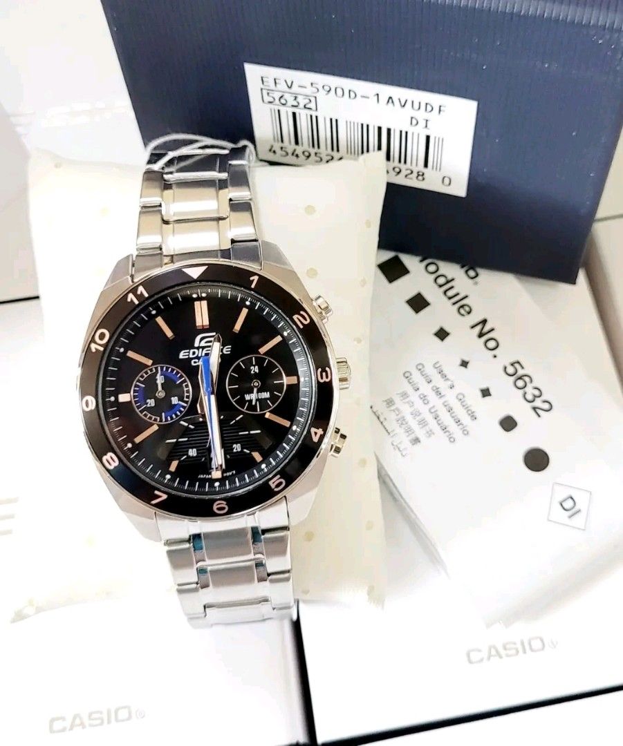 Casio Edifice EFV-590D-1AV Watch (Category: Men's Watches) located in Manila. Submitted by annafinds (Listing ID 1201565667, Image 2). Description: Casio Edifice Product Watch Color Black Case Shape Round Case Material Stainless Steel Gender Mens Movement Quartz Strap / Bracelet Stainless Steel Watches Category Fashion Watches Features Chronograph, Date Case Size 44 mm Water Resistance 100 meters Guaranteed Original/Authentic Moneyback Guaranteed