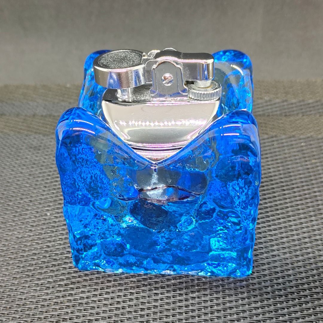 Cobalt Blue Glass Ice Cube Vintage 1960s Cigarette Table Lighter ...