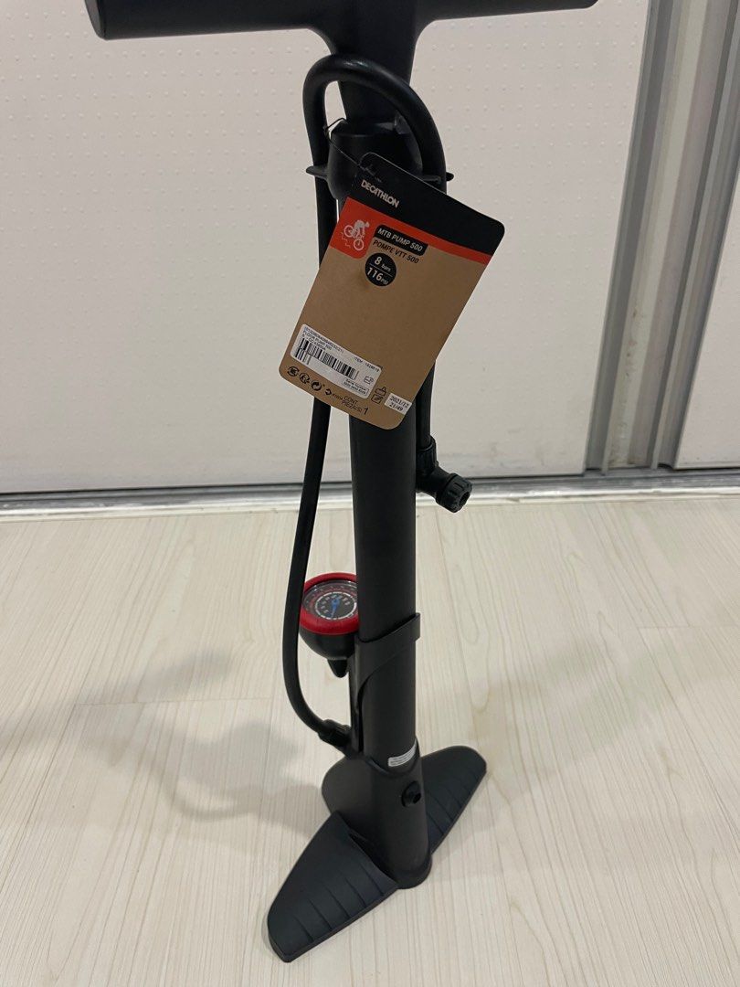 Decathlon Bicycle Floor Pump Btwin 500 Black, Sports Equipment