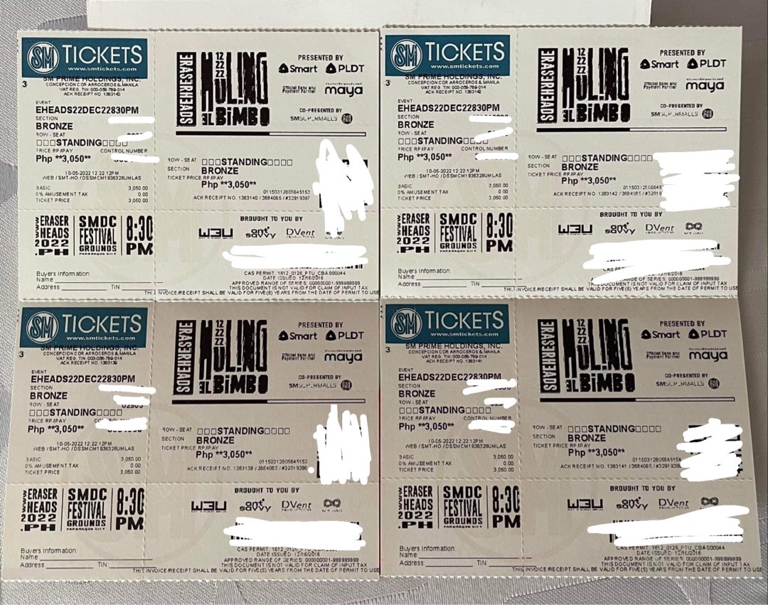 2x Eraserheads Concert Bronze Ticket EHeads Huling El Bimbo , Tickets