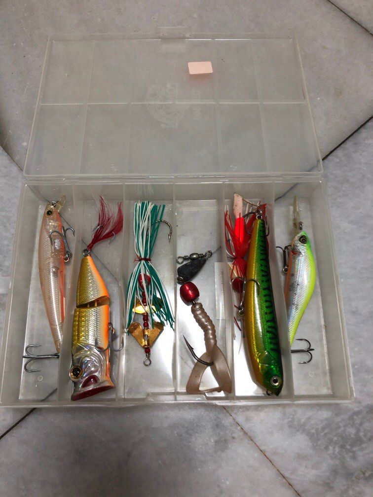 Fishing lure set with box, Sports Equipment, Fishing on Carousell