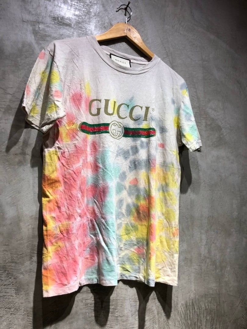 Gucci Logo Multicolored Dyed Tee, Luxury, Apparel On Carousell