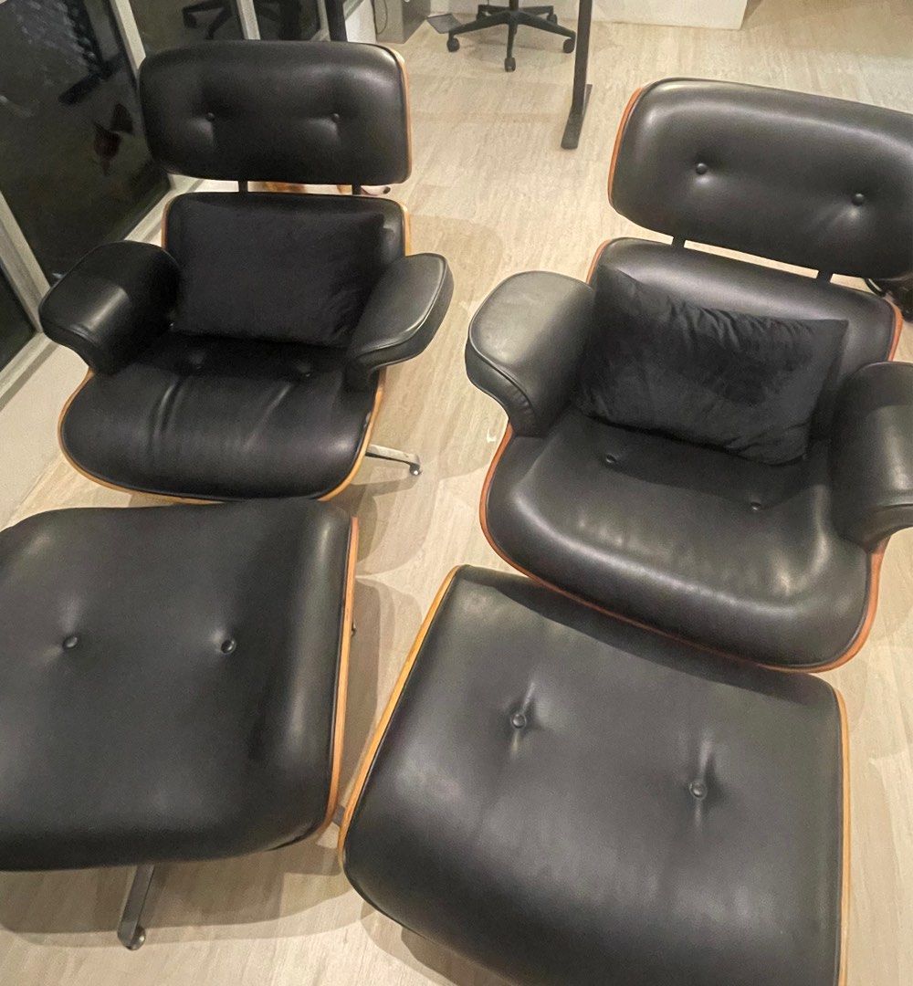 Herman Miller Eames Replica Black Leather Lounge chairs, Furniture
