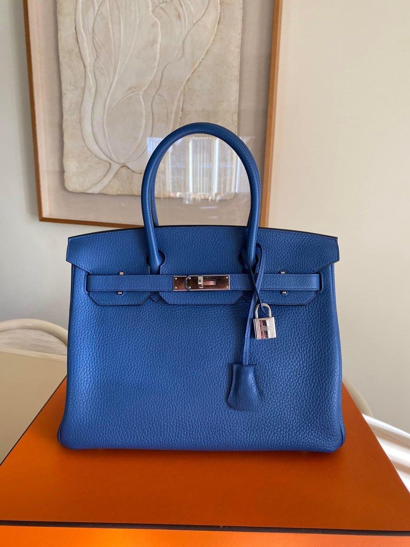 Hermes Togo Leather Birkin Bag 35 Blue Azur