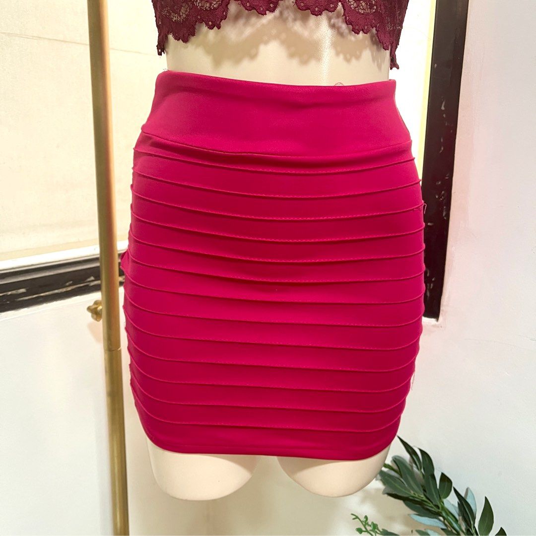 hot pink mini pencil skirt