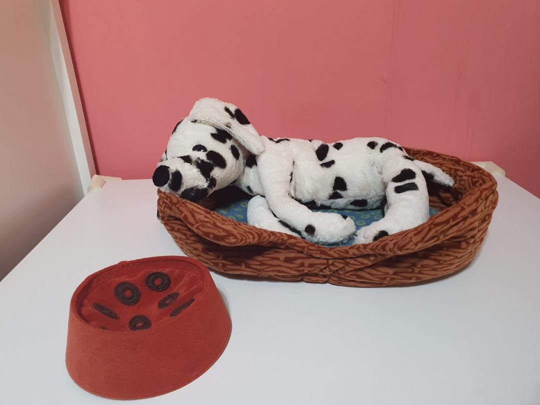 Ikea Dalmatian dog soft toy plushie with bed and bowl, Hobbies & Toys
