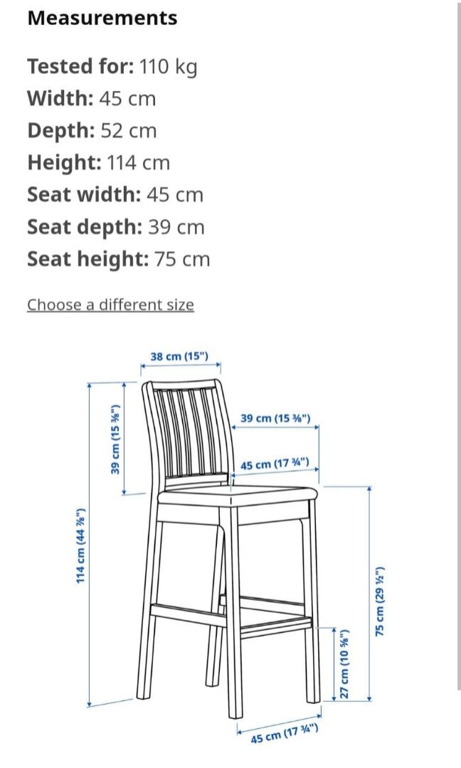 Ikea Wooden Bar Chair, Furniture & Home Living, Furniture, Chairs on