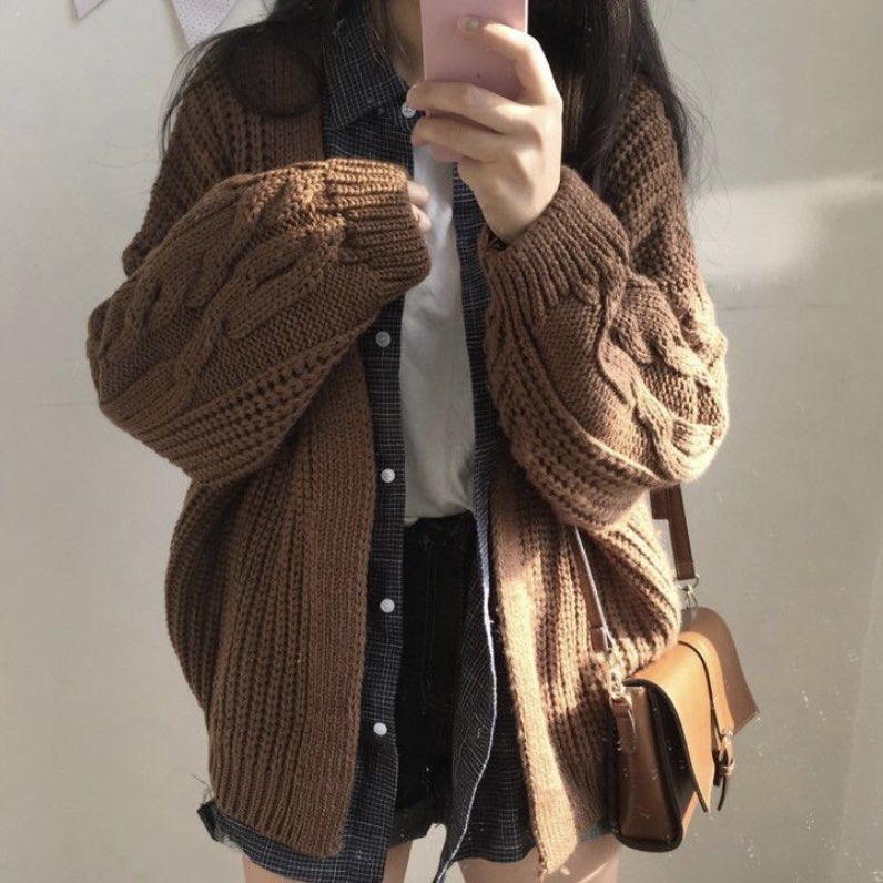 brown sweater cardigan outfit