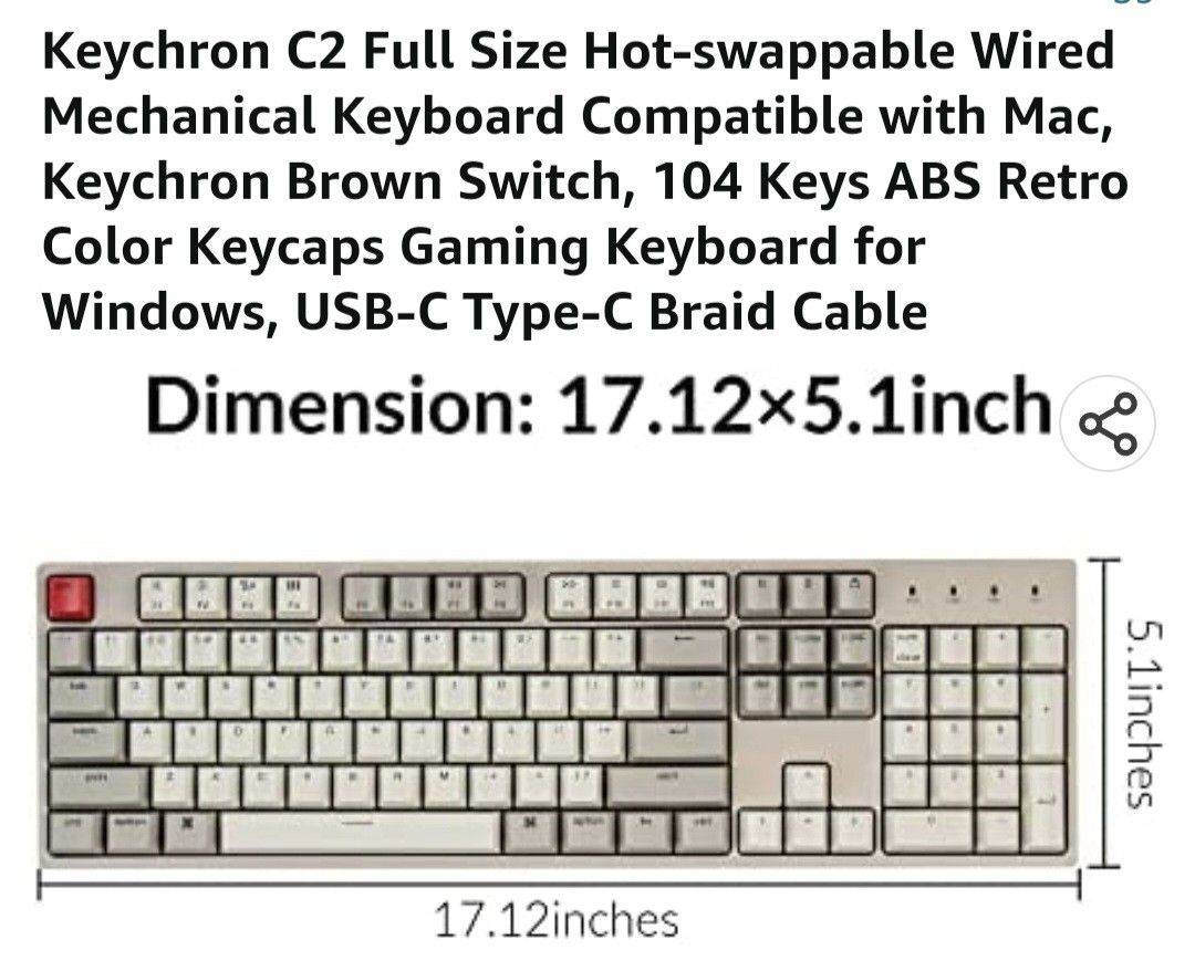 Keychron C2 full size hot-swappable mechanical keyboard, Computers ...