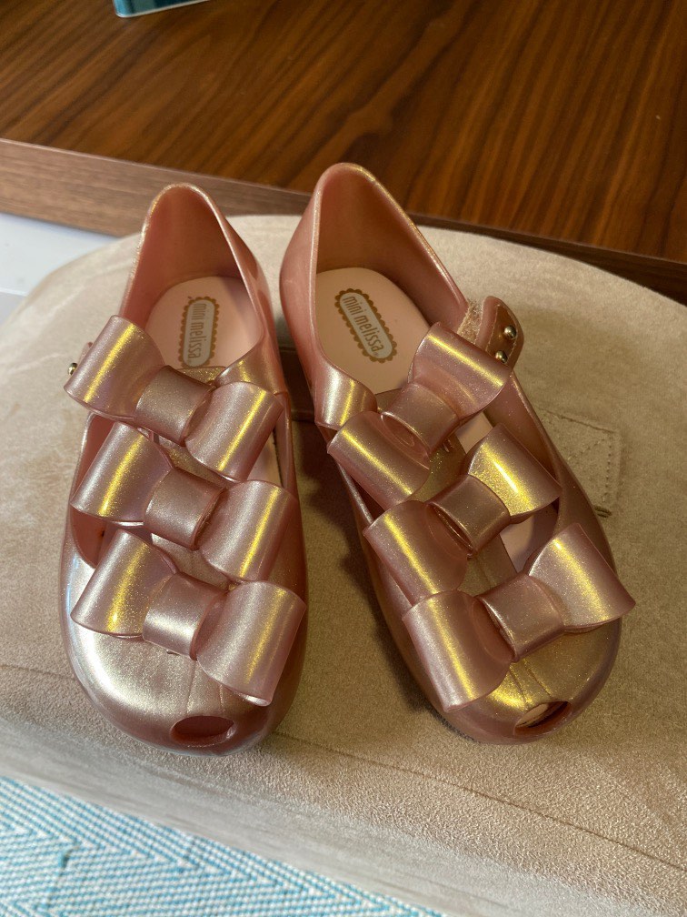 Mini Melissa shoes triple bow rose gold metallic in US 10 Babies