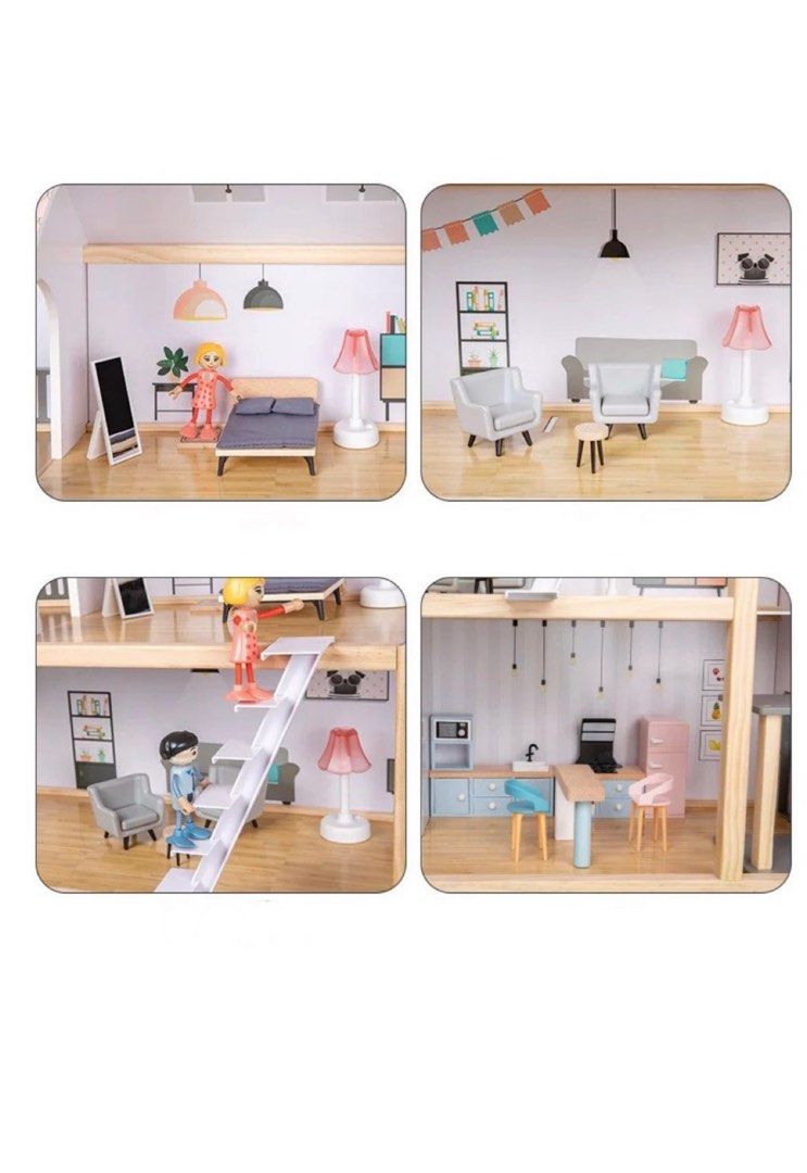 Playtive Wooden Dolls House With Furniture Set Kids Wooden