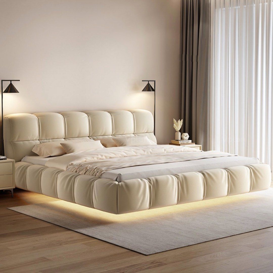 Queen Size Dillon Floating Bed Frame with LED Base Lighting with without Storage Compartment Available in High Quality Cat Proof Scratch Resistant