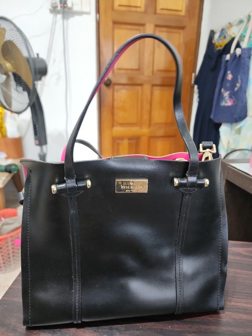 Rare Kate Spade Handbag Black Hot Pink Luxury Bags Wallets on