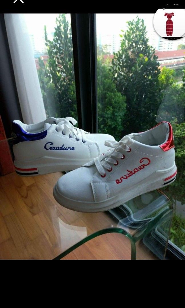Red White sneakers with embroidery design