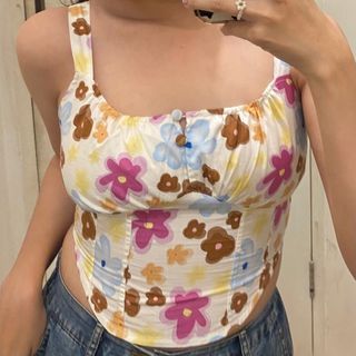 Tanktop Colorbox |Pink & White Tanktop Summer Flower Colorful