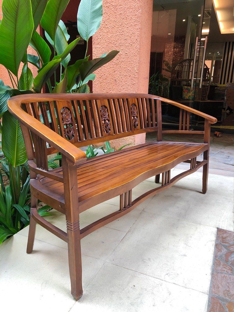 Teakwood long bench (3 seater bench), Furniture & Home Living