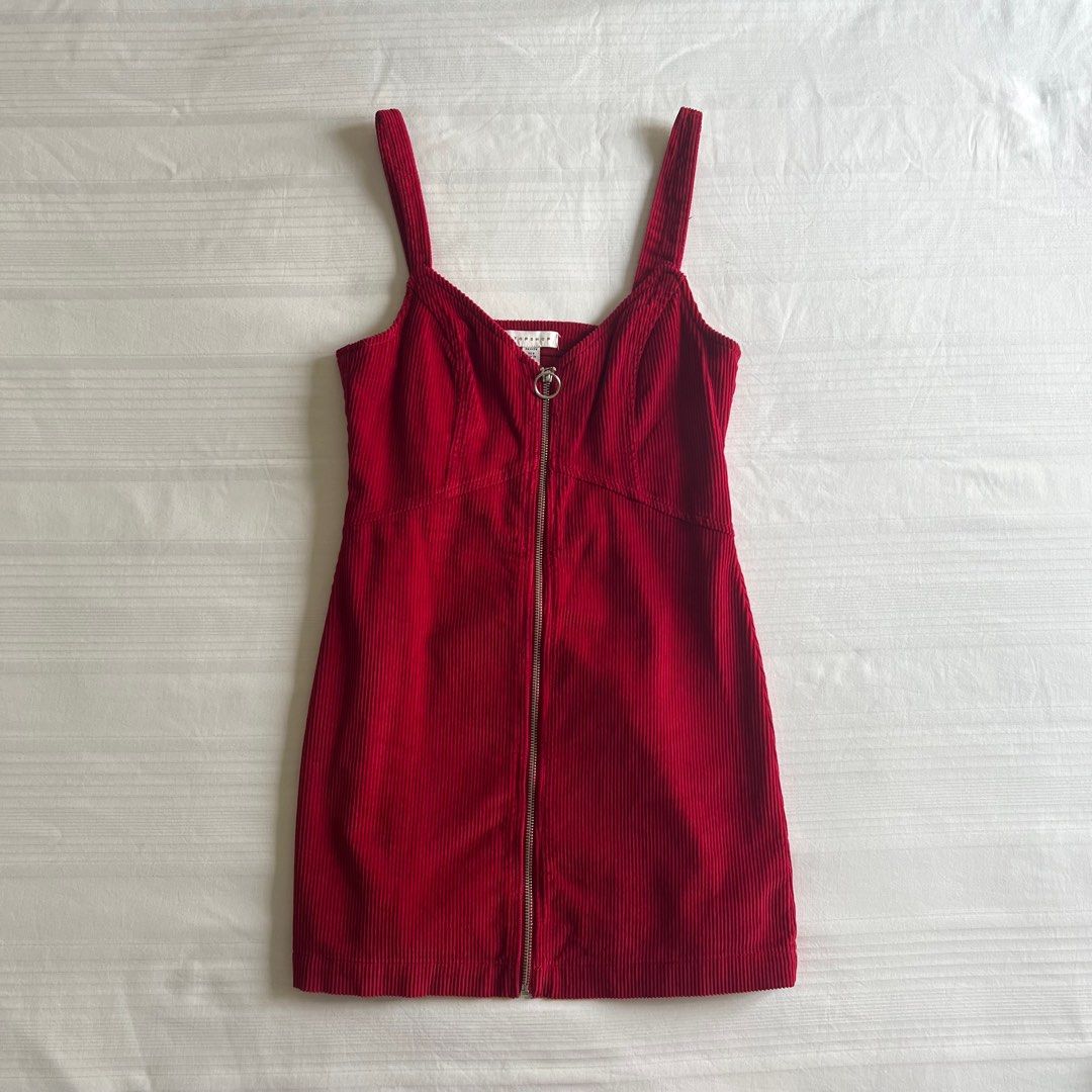 Topshop Ruby Red Corduroy zip up dress