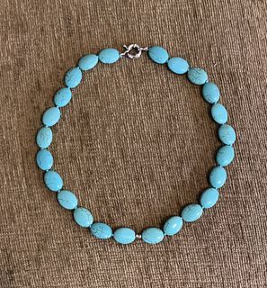 Turquoise stone crystal oval bead silver toggle necklace