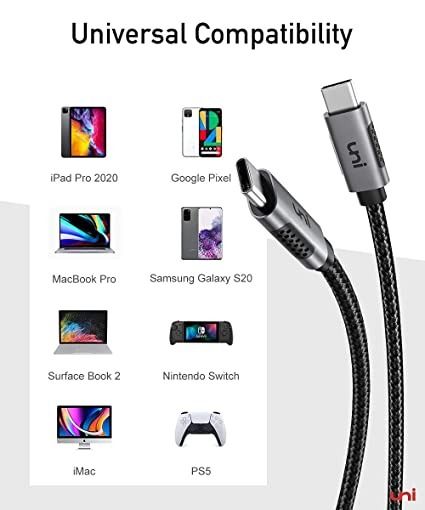 USB C Cable Fast Charging 100W 5A  E-Marker & Aluminum, iPhone 15  Compatible - uni