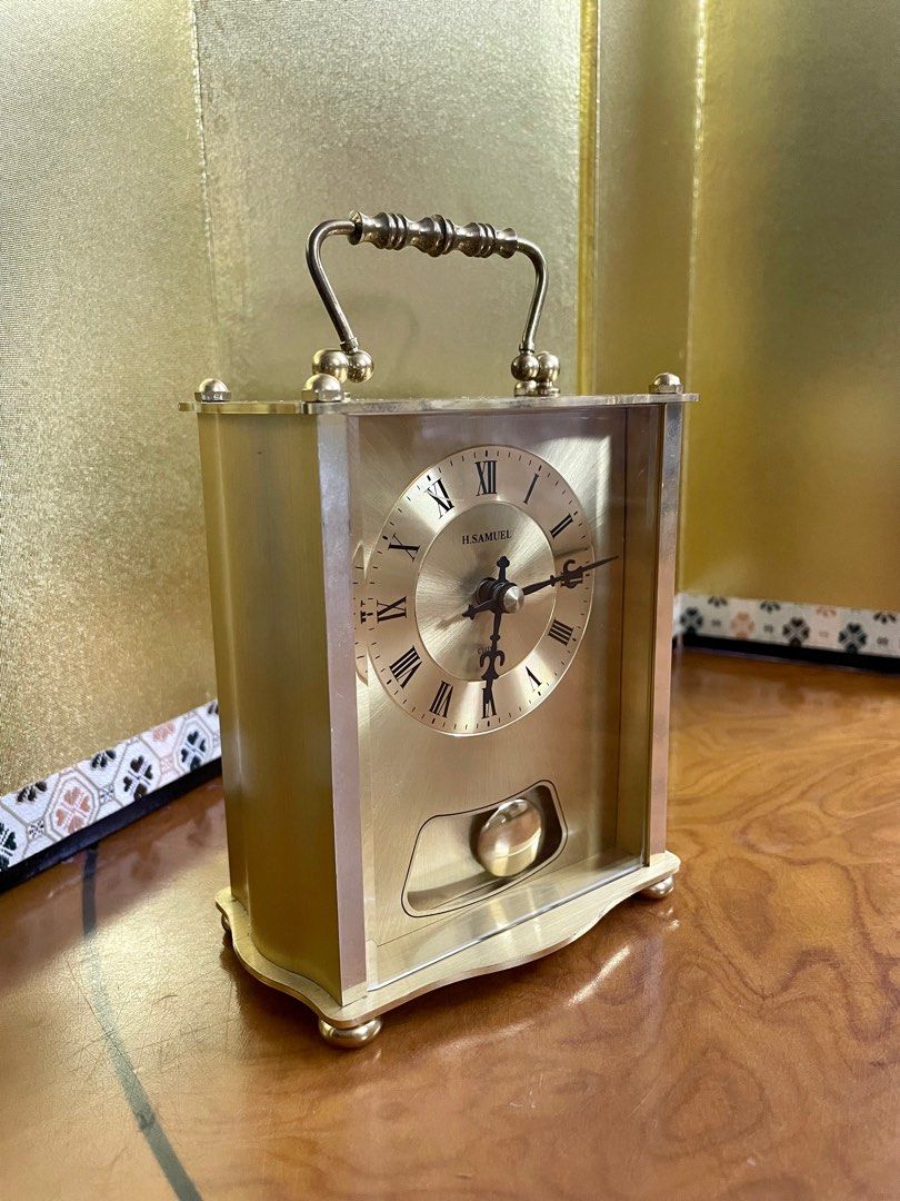 Vintage West Germany H.SAMUEL Solid Brass Carriage Quartz Clock Hourly