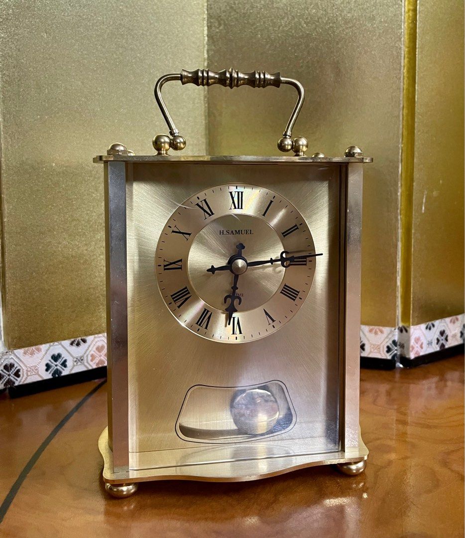 Vintage West Germany H.SAMUEL Solid Brass Carriage Quartz Clock Hourly