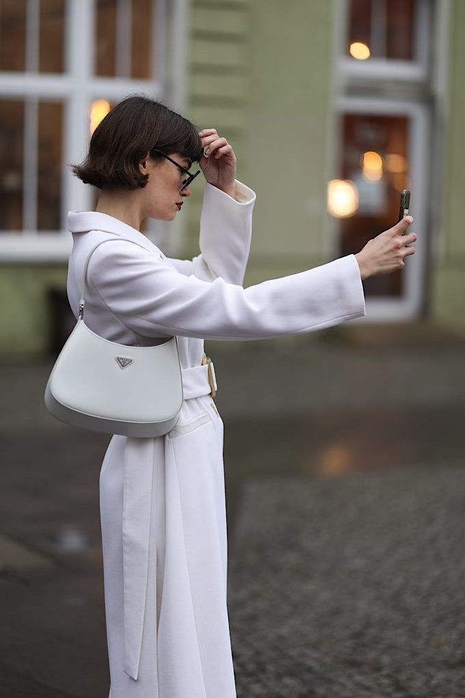 Prada Cleo Brushed Leather Shoulder Bag in White