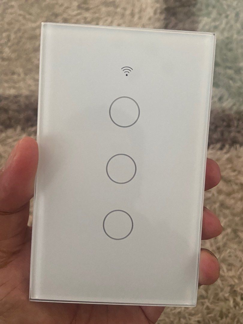 Wifi Switch (Category: Electrical, Adaptors & Sockets) located in Cainta. Submitted by oh_gee (Listing ID 1201594972, Image 3). Description: Brand new Wifi Switches 3 Gang x3 2 Gang x1 Rfs: Not needed anymore Price: 2K MOP: Cash / Gcash Location: Pasig/Taytay .