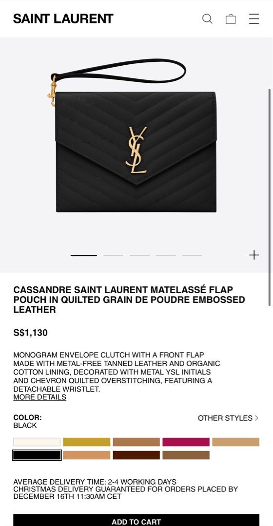 YSL Clutch Black Leather with Gold hardware, Luxury, Bags & Wallets on