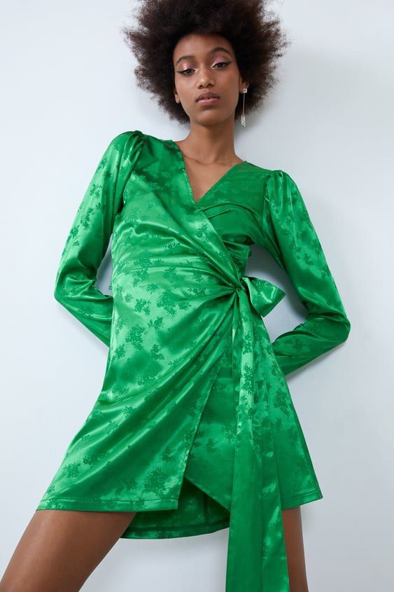 Zara Green Satin Dress, Women's Fashion, Dresses & Sets, Dresses on
