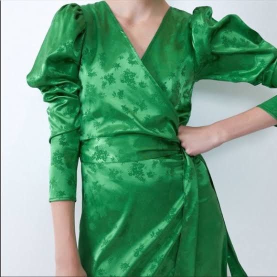 Zara Green Satin Dress, Women's Fashion, Dresses & Sets, Dresses on