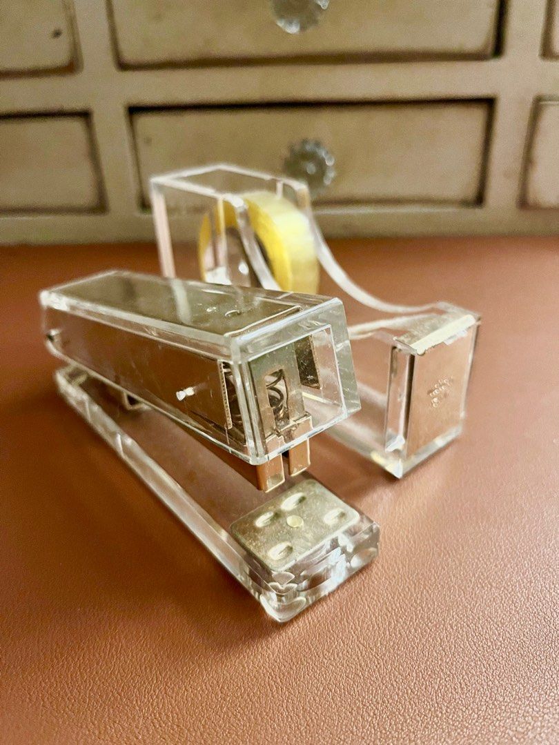 Acrylic and Gold (No brand) Stapler and (Kate Spade) Tape Dispenser,  Women's Fashion, Jewelry & Organizers, Accessory Holder, Box & Organizers  on Carousell