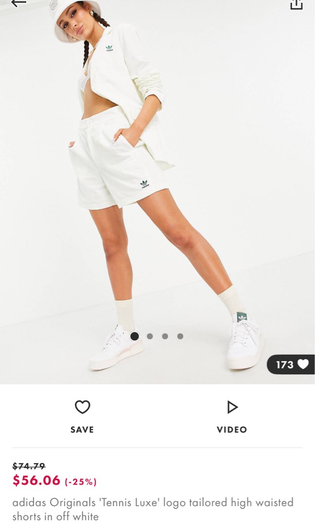 adidas Originals 'Tennis Luxe' logo tailored high waisted shorts in off  white