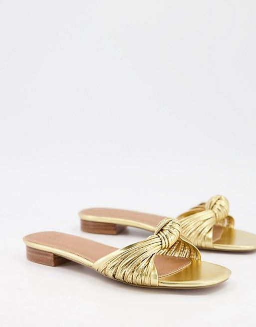 ASOS Design Freddie Knotted Mule Sandals Gold Women s Fashion