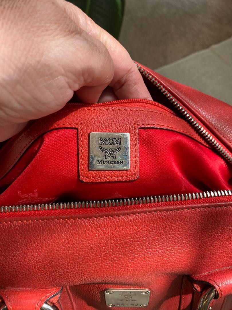 Authentic MCM Red in Leather Boston bag, Luxury, Bags & Wallets on